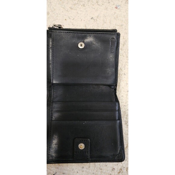 Vintage Coach Leather Wallet Black BiFold Snap Wallet Silver Minimal 90s EUC - Picture 5 of 6